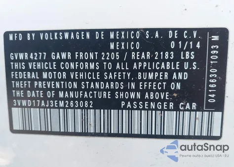 2014 Volkswagen Jetta 1.8T Se from USA, damaged, VIN 3VWD17AJ3EM263082